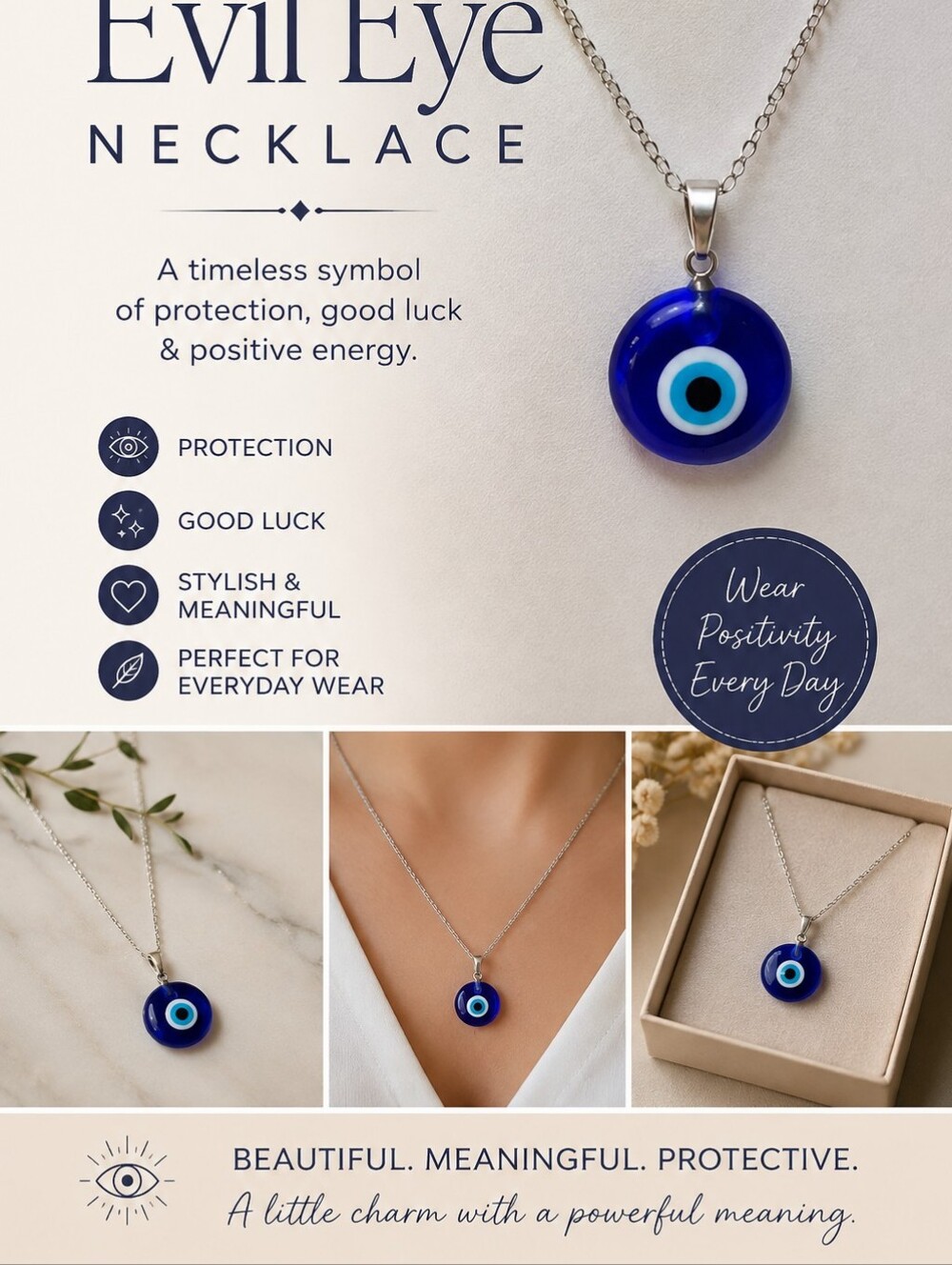 Blue Evil Eye Glass Pendant Necklace - Women Jewelry